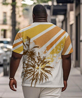 Men's Plus Size Daily Casual Yellow Striped Coconut Tree Print Henley Collar Button Short Sleeve T-Shirt